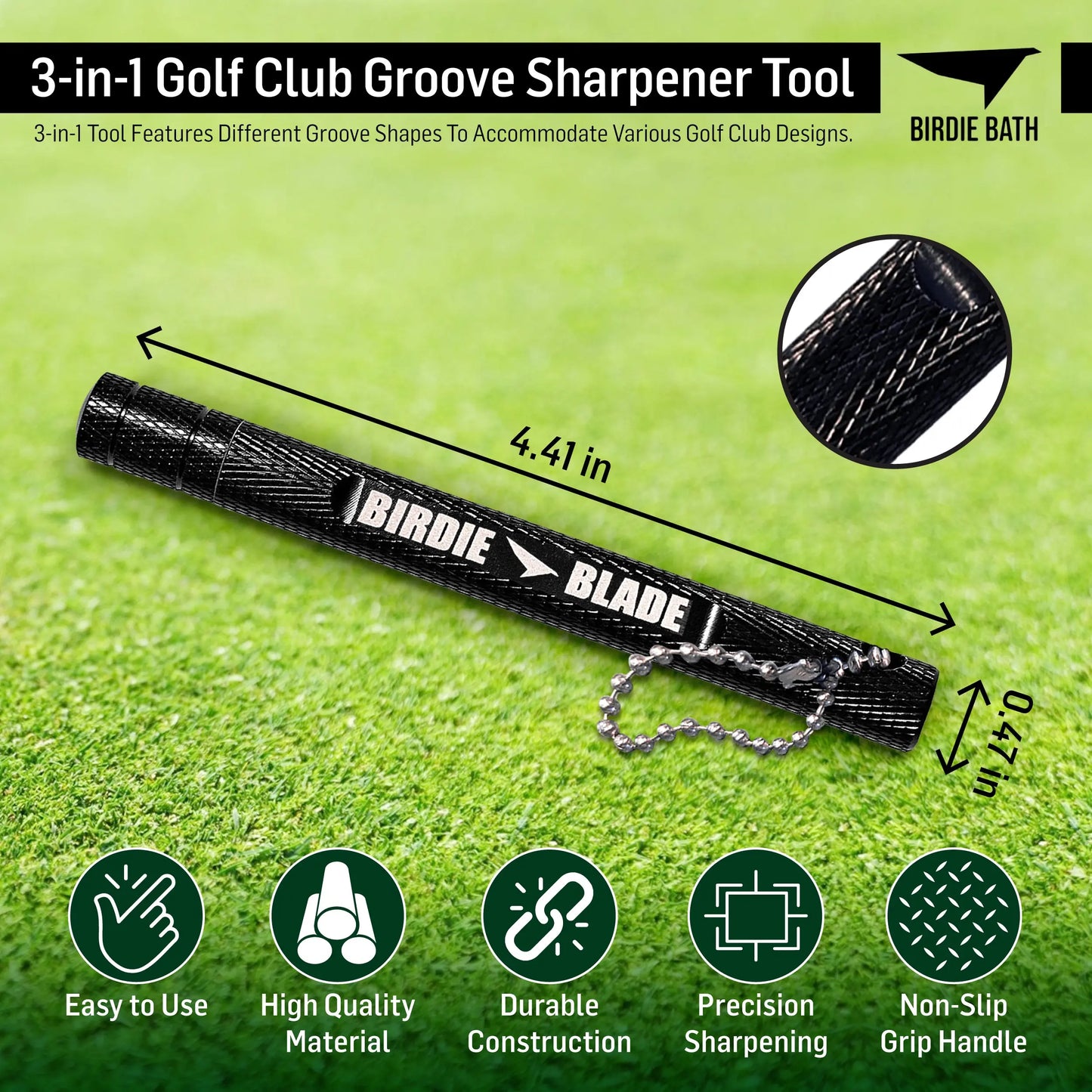 Birdie Blade 3-in-1 Golf Club Groove Sharpener Tool | Premium Groove Maintenance for Improved Performance Birdie Golf