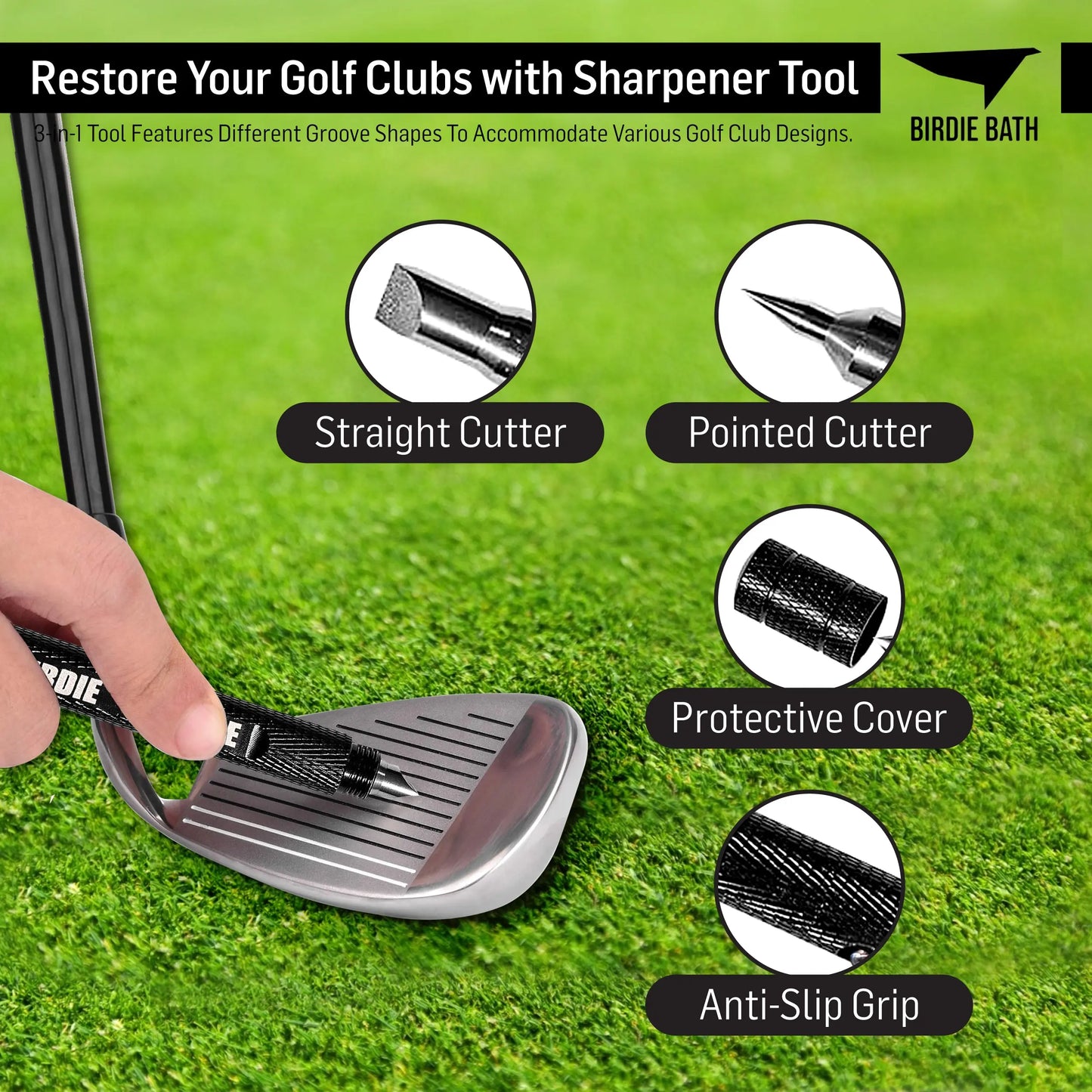 Birdie Blade 3-in-1 Golf Club Groove Sharpener Tool | Premium Groove Maintenance for Improved Performance Birdie Golf