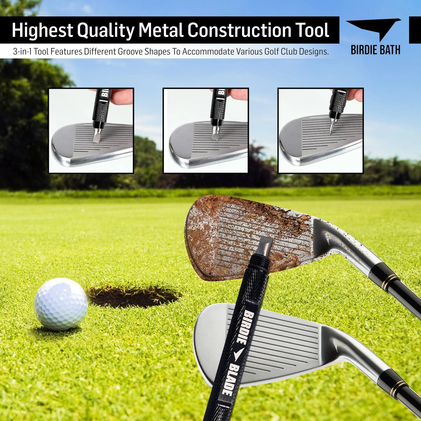 Birdie Blade 3-in-1 Golf Club Groove Sharpener Tool | Premium Groove Maintenance for Improved Performance Birdie Golf