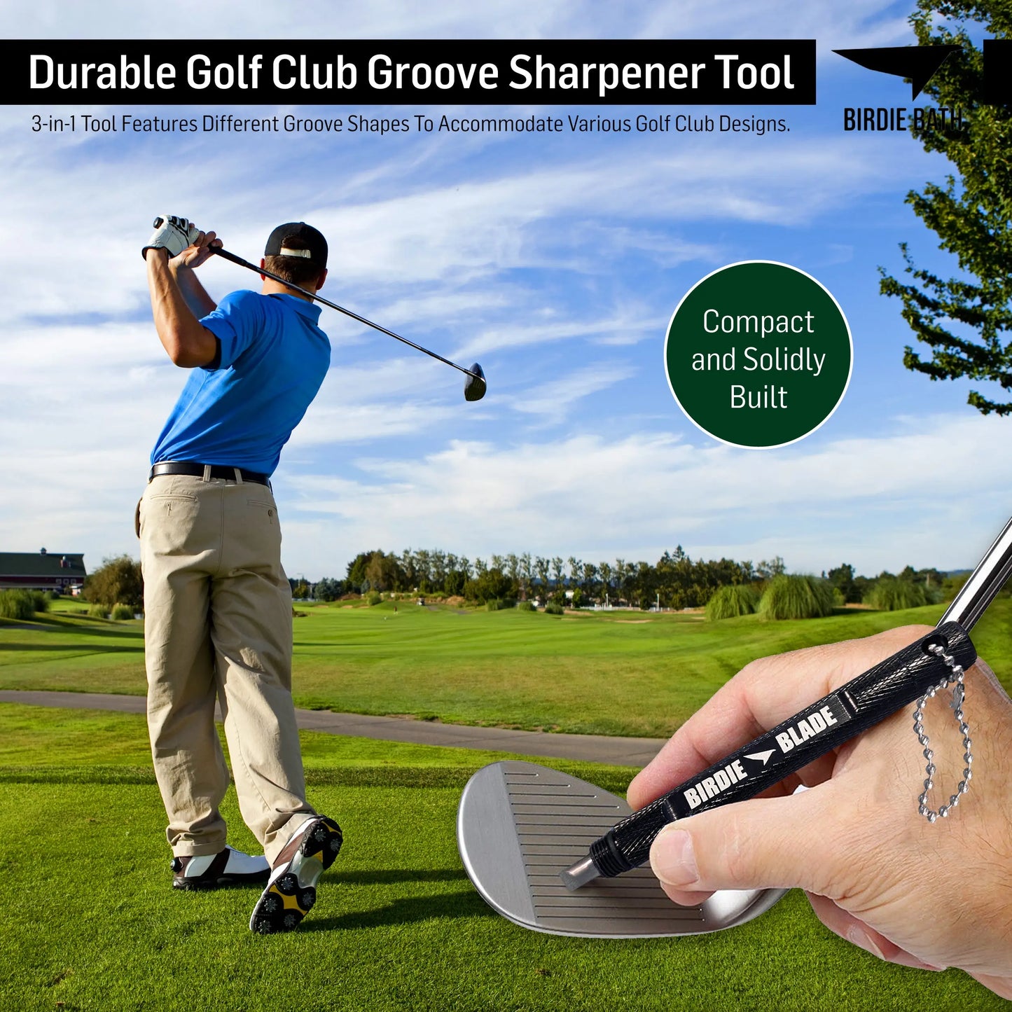 Birdie Blade 3-in-1 Golf Club Groove Sharpener Tool | Premium Groove Maintenance for Improved Performance Birdie Golf